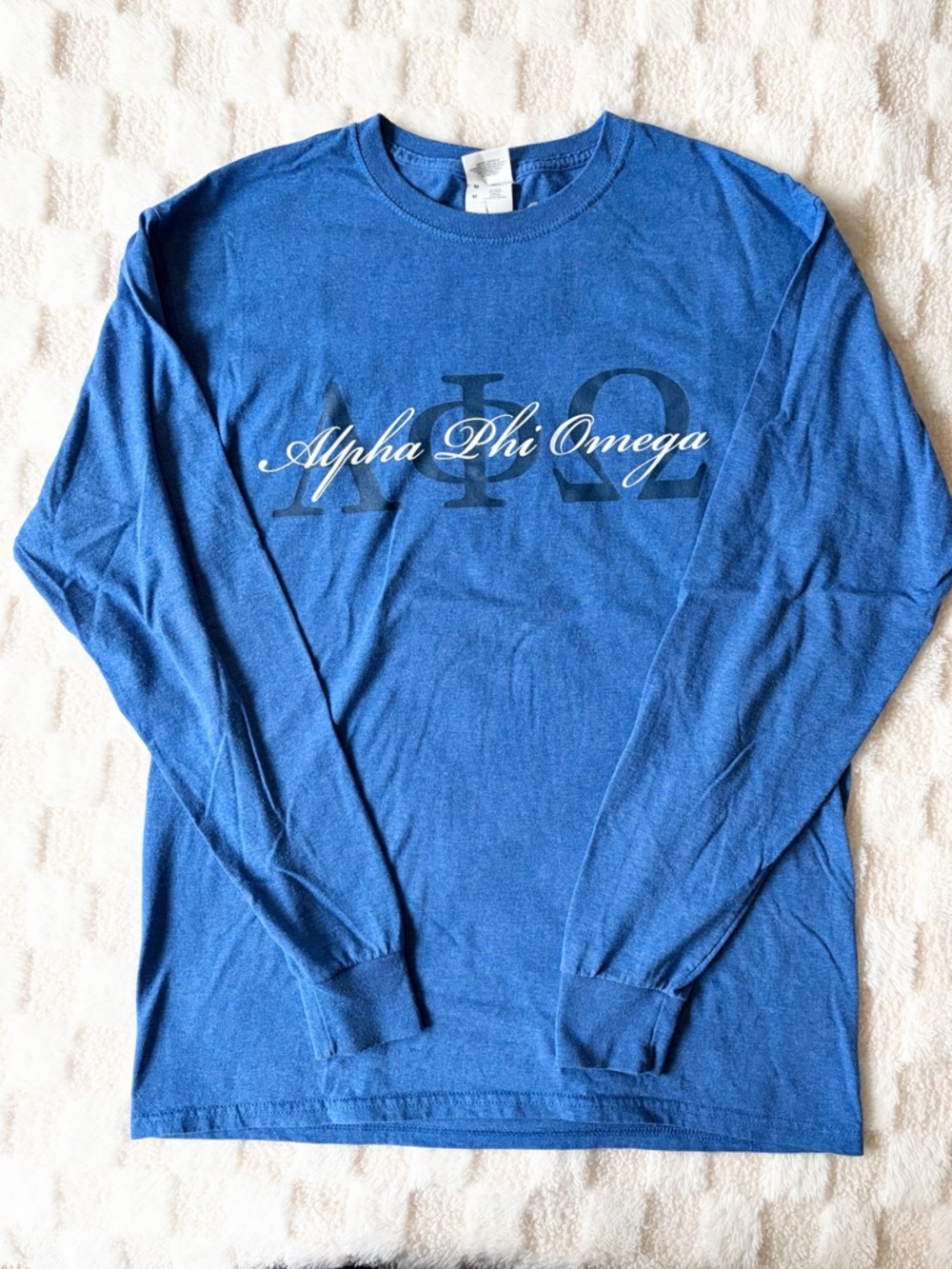 Alpha Phi Omega Long Sleeve Shirt Blue Unisex Tee Graphic Size M